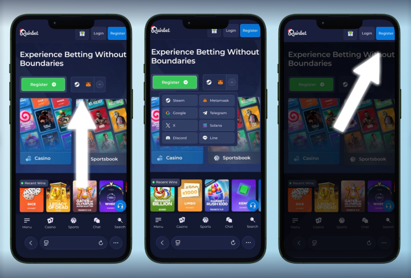 App móvil de Rainbet en varios teléfonos